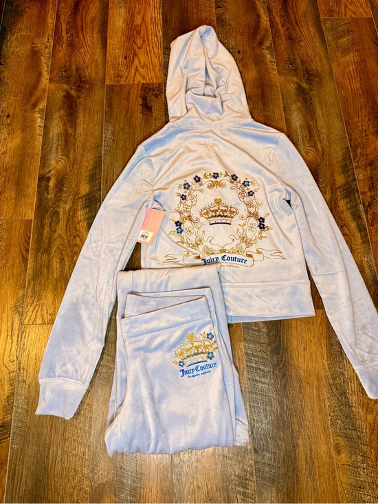 Juicy Couture Jackets & Blazers - Juicy Couture Lavender Velour Hoodie & Joggers Set with Embroidered Crest